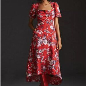 Anthropologie Maeve Floral Puff-Sleeve Midi Dress
